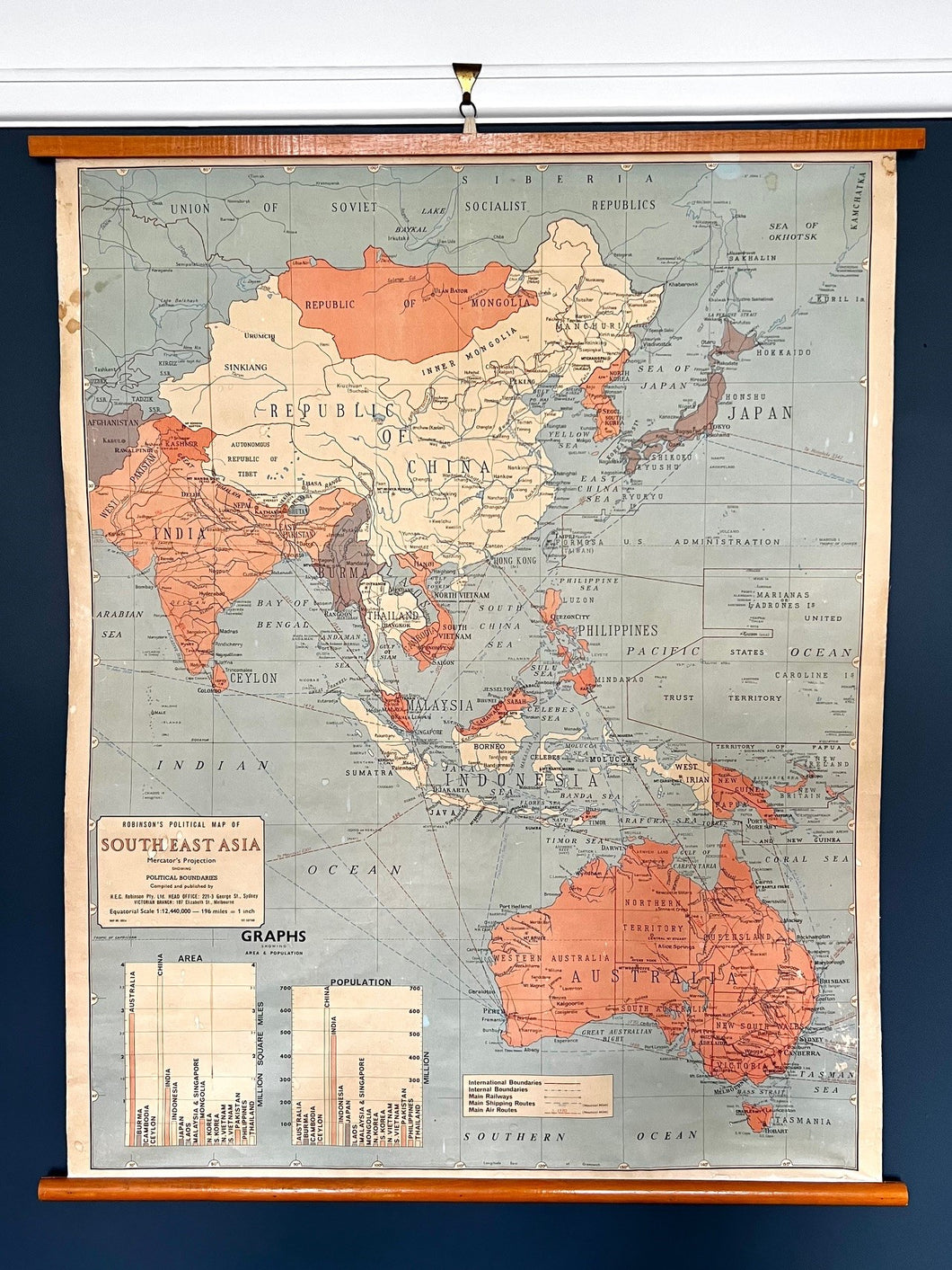 Vintage Robinson's South East Asia Political Educational Wall Chart