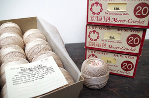 Vintage J&P Coates Mercerised Crochet Cotton Box of 10 x 20g