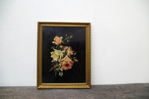 Roses - Framed Italian Vintage Oil Painting