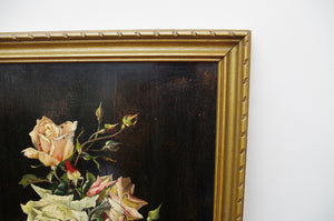 Roses - Framed Italian Vintage Oil Painting