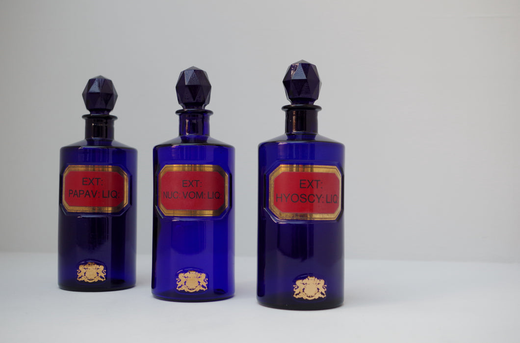 Set of Three Early 20th Century Apothecary Bottles (Blue Glass)